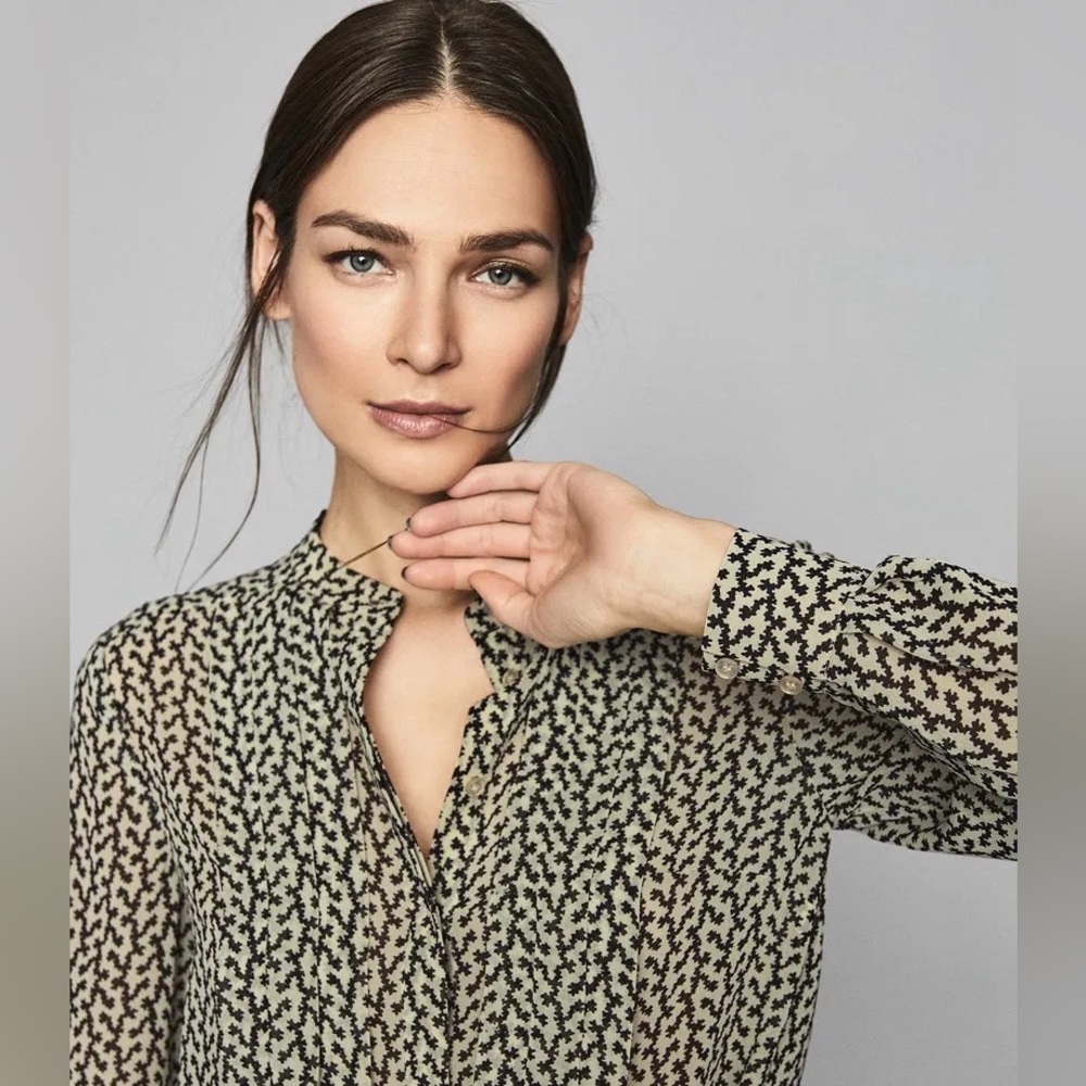 Reiss Lea Desert Trail Print Shirt Women’s Size 8 - Picture 3 of 16
